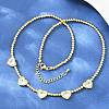 Brass Pave Clear Cubic Zirconia Heart Round Beaded Bib Necklaces for Women NJEW-F364-05G-1