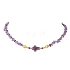 Natural Amethyst Chip with Cross Beaded Necklaces NJEW-JN05513-2