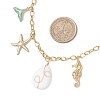 Alloy Enamel Whale Tail Starfish & Natural Shell Teardrop Pendant 304 Stainless Steel Cable Chain Necklaces for Women NJEW-JN05407-03-3