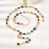 Brass Pave Colorful Cubic Zirconia Geometric Link Chain Necklaces NJEW-C111-03C-3