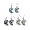 Natural Paua Shell Crescent Moon Dangle Earrings EJEW-G307-01P-1