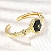 Hexagon Brass Pave Natural Labradorite & Cubic Zirconia Cuff Bangles for Women BJEW-Z172-01G-07-2