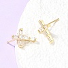 Cross Brass Micro Pave Clear Cubic Zirconia Stud Earrings EJEW-C186-18G-02-2
