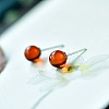Natural Amber Round Ball Stud Earrings with Sterling Silver Pins for Women FIND-PW0021-13-1