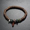 Natural Watermelon Stone Glass Chips & Coconut Disc Beaded Stretch Bracelet UM3945-5-1