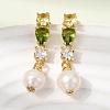 Round Brass Micro Pave Cubic Zirconia Dangle Stud Earrings EJEW-L311-01G-02-1