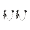 Halloween Skull 316 Surgical Stainless Steel Pave Black Cubic Zirconia Dangle Chains Stud Earrings EJEW-Z050-59AS-1