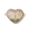 Brass Micro Pave Cubic Zirconia Heart Connector Charms KK-D431-062B-G-1