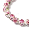 Handmade Flower Printed Porcelain Ceramic Beaded Stretch Bracelets BJEW-JB11910-01-3