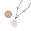 Raw Rough Natural Stone Nuggets Pendant with Handmade Lampwork Flower Adjustable Waxed Polyester Cord Necklaces for Women NJEW-TA00210-02-3
