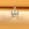 316L Surgical Stainless Steel Clear AB Cubic Zirconia Butterfly Curved Barbell Belly Rings WG4CABC-03-1