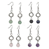 4 Pairs 4 Style Natural Mixed Genstone Round Beaded Dangle Earrings EJEW-TA00298-1