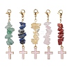 5Pcs 5 Style Natural Mixed Gemstone Chips & Alloy Enamel Cross Pendant Decorations HJEW-JM01793-S-1