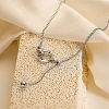 304 Stainless Steel Micro Pave Clear Cubic Zirconia Ring Pendant Twisted Chain Lariat Necklaces NJEW-P318-01P-1