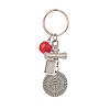 Tibetan Style Alloy Flat Round and Word Pendant Keychain with Apple Resin Charms KEYC-TA00007-2