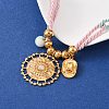 304 Stainless Steel Flower Cowboy Hat Pendant Polyester Cord Necklaces NJEW-C105-02G-3