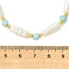 Faceted Cube Natural Larimar & Natural Baroque Keshi Pearl Column Beaded Necklaces NJEW-JN06620-4