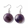 Natural Amethyst Flat Round Dangle Earrings EJEW-D188-03P-06-1