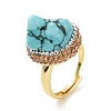 Adjustable Natural Turquoise Nugget Adjustable Ring with Rhinestone RJEW-A011-10G-2