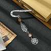 Tree of Life Feather Tibetan Style Alloy Pendant Bookmark with Cat Eye AJEW-JK00277-06-2