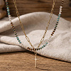 Stainless Steel Religion Cross Pendant Colorful Natural Mixed Gemstone Rondelle Beaded Double Layer Necklaces for Women KG2971-2