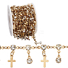 4M Flat Round with Cross Charm Brass Rhinestone Chains DIY-PH0030-93LG-1