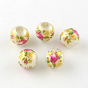 Rose Flower Pattern Printed Round Glass Beads GFB-R005-12mm-A-2