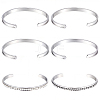 6Pcs C-Shaped 201 Stainless Steel Grooved Cuff Bangles STAS-BBC0008-40-1