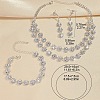 Flower Alloy Rhinestone Chain Double Layer Necklaces & Stud Dangle Earrings & Bracelets Sets FS-WG0F210-01-4