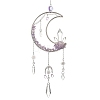 Moon Natural Amethyst & 304 Stainless Steel & Brass Suncatchers HJEW-TA00488-01-1
