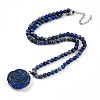 Natural Lapis Lazuli 4.5mm Round Beaded Flower Pendant Necklaces NJEW-T016-04C-3