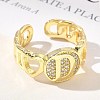 Brass Micro Pave Clear Cubic Zirconia Open Cuff Rings for Women RJEW-K289-02G-D-3