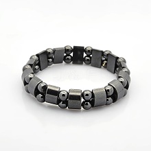 Magnetic Hematite Tow Row Rectangle and Round Beads Stretch Bracelets for Valentine's Day Gift BJEW-M066-11