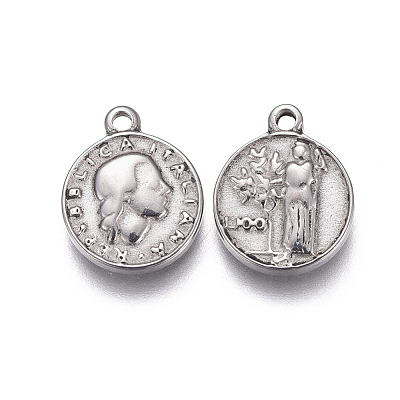 Tarnish Resistant 304 Stainless Steel Coin Charms STAS-F207-07P-1