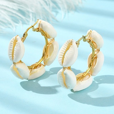 Natural Shell Beaded Hoop Earrings EJEW-TA00278-1