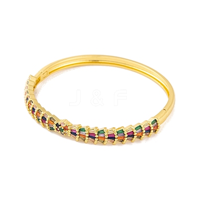 Brass Pave Colorful Cubic Zirconia Hinged Bangles for Women BJEW-S147-33G-E-1