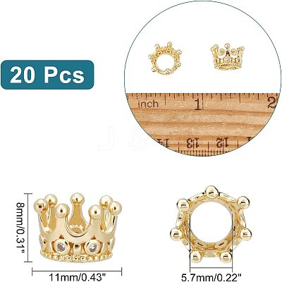 20Pcs Brass Micro Pave Clear Cubic Zirconia European Beads FIND-FH0004-04-1