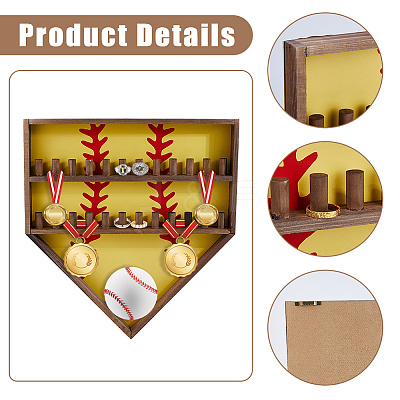 Baseball Theme Wood Wall Mounted Finger Ring Organizer Display Stands AJEW-WH0031-70B-1