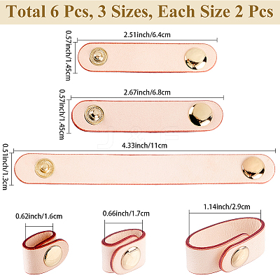 6Pcs 3 Styles Cowhide Leather Cable Straps with Golden Metal Snap Button FIND-CL0001-73A-1