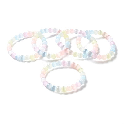 Dyed Natural Selenite Round Beaded Stretch Bracelets for Women BJEW-G731-01B-1
