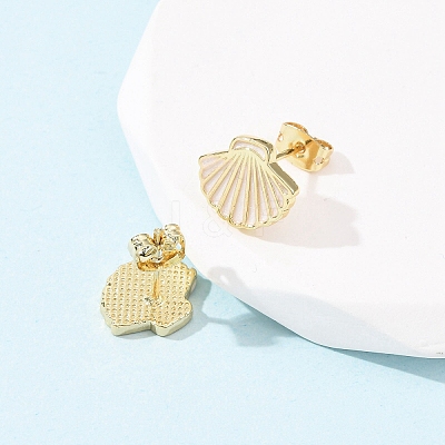 Brass Enamel Stud Earrings EJEW-B152-01G-04-1