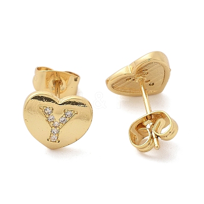 Rack Plating Brass Micro Pave Clear Cubic Zirconia Stud Earrings EJEW-K299-01G-Y-1