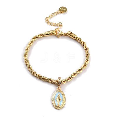 Alloy Enamel Oval with Virgin Mary Charm Bracelets BJEW-L652-19-G-1
