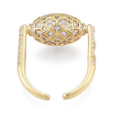 Clear Cubic Zirconia Oval Open Cuff Ring RJEW-G261-21G-1