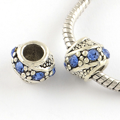 Barrel Antique Silver Plated Metal Alloy Rhinestone European Beads ALRI-Q228-02E-1