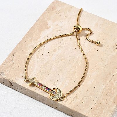 Brass Micro Pave Cubic Zirconia Slider Bracelets BJEW-S163-01A-G-1
