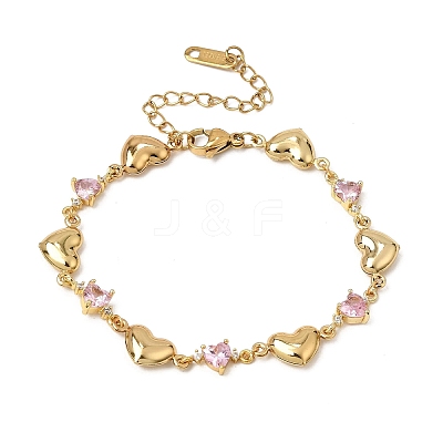 304 Stainless Steel Pave Pink Cubic Zirconia Heart Link Chain Bracelets SA-CBAF6AD-11G-1