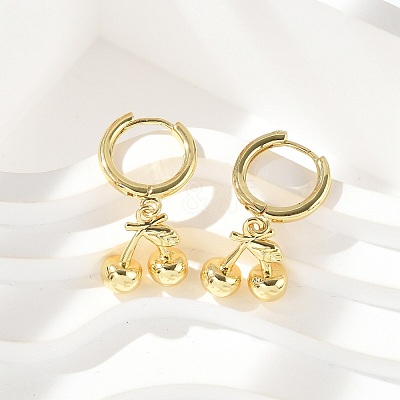Brass Cherry Hoop Earrings EJEW-M077-19G-02-1