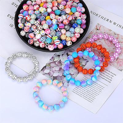 Printed Round with Flower Pattern Silicone Focal Beads SI-JX0056A-166-1