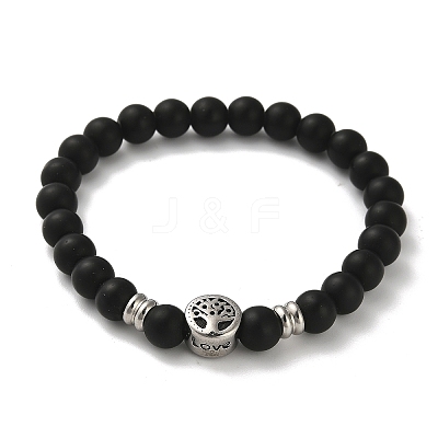Synthetic Black Stone Round Beaded Stretch Bracelets BJEW-F479-01P-1
